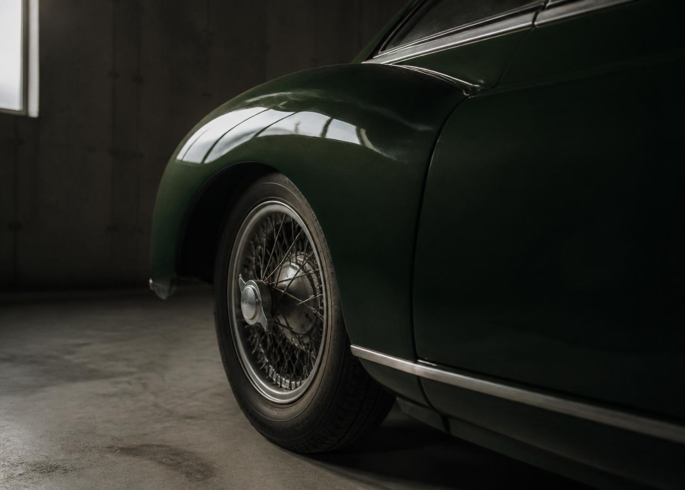 Detail of a dark green collectible car